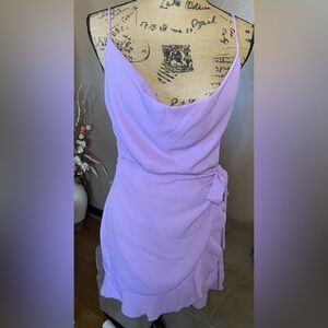 Lucy In The Sky Elegant Lavender faux wrap mini dress Large PTP 16”
